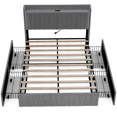 Velvet Bed Frame: 4 Drawers, USB Charging, Modern Platform Queen bed / Double double Size Bed Frame